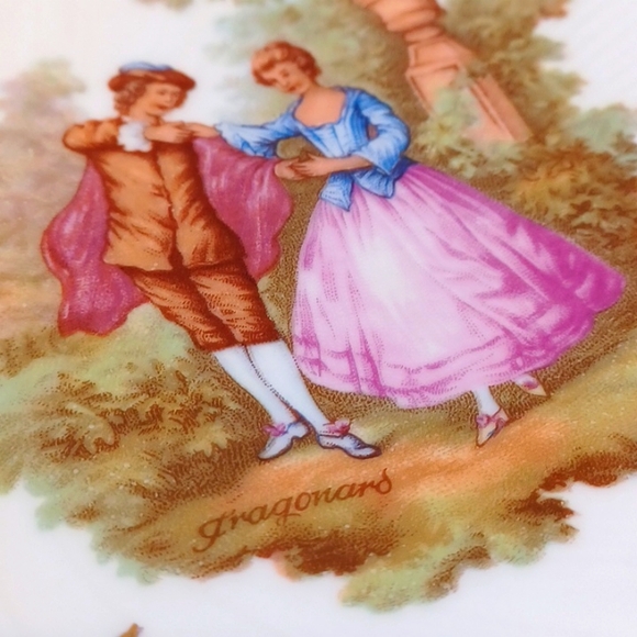 Limoges France antique mid century plate platter gold man woman courting - Picture 14 of 16